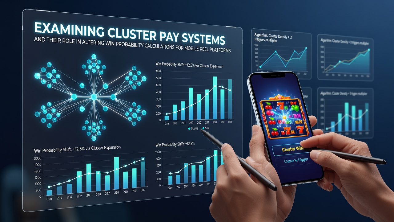 Darstellung eines Cluster-Pay-Mechanismus in einem mobilen Walzenspiel mit farbigen Symbolgruppen