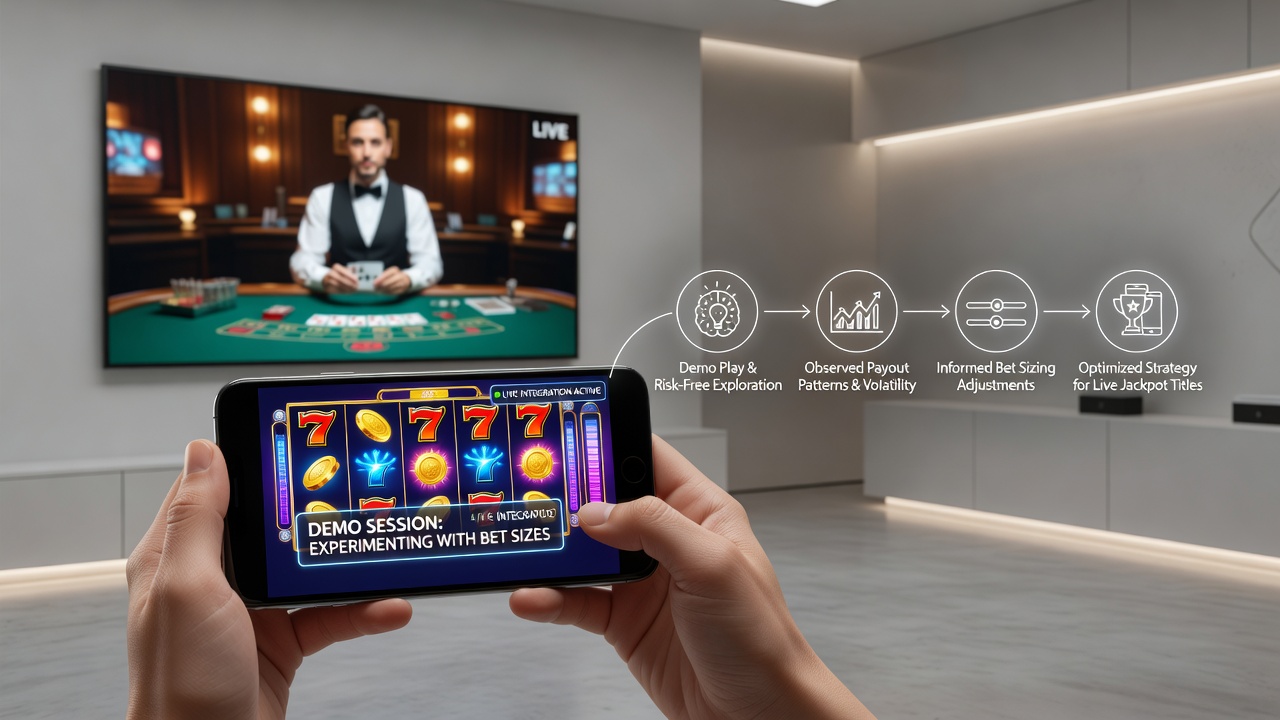 Spieler testet unterschiedliche Einsatzgrößen in einer mobilen Jackpot-Demo mit Live-Elementen auf dem Smartphone